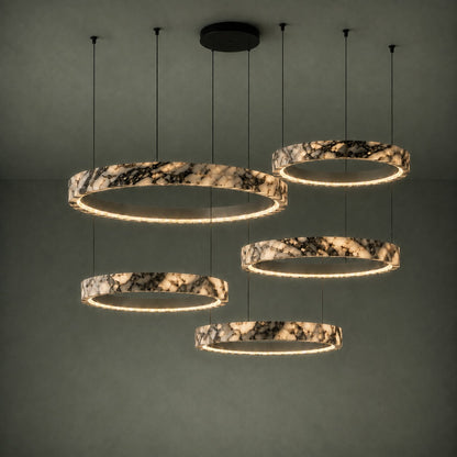 Multi-Ring Marble Chandelier Adjustable LED Hanging