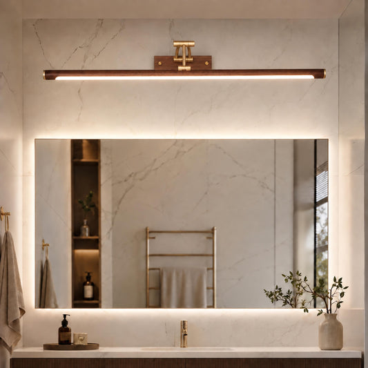Walnut Linear Adjustable LED Wall Light Brass Arm 55cm & 70cm