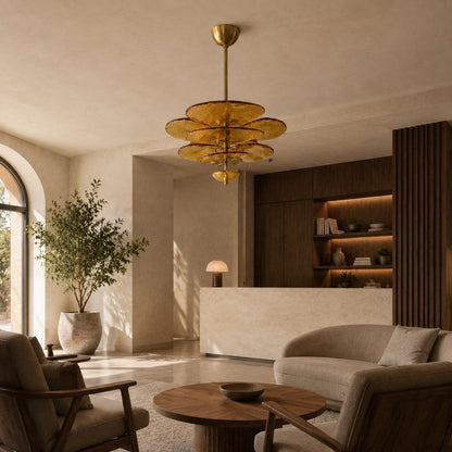 Layered Glass Leaf Chandelier Vintage Hanging LED
