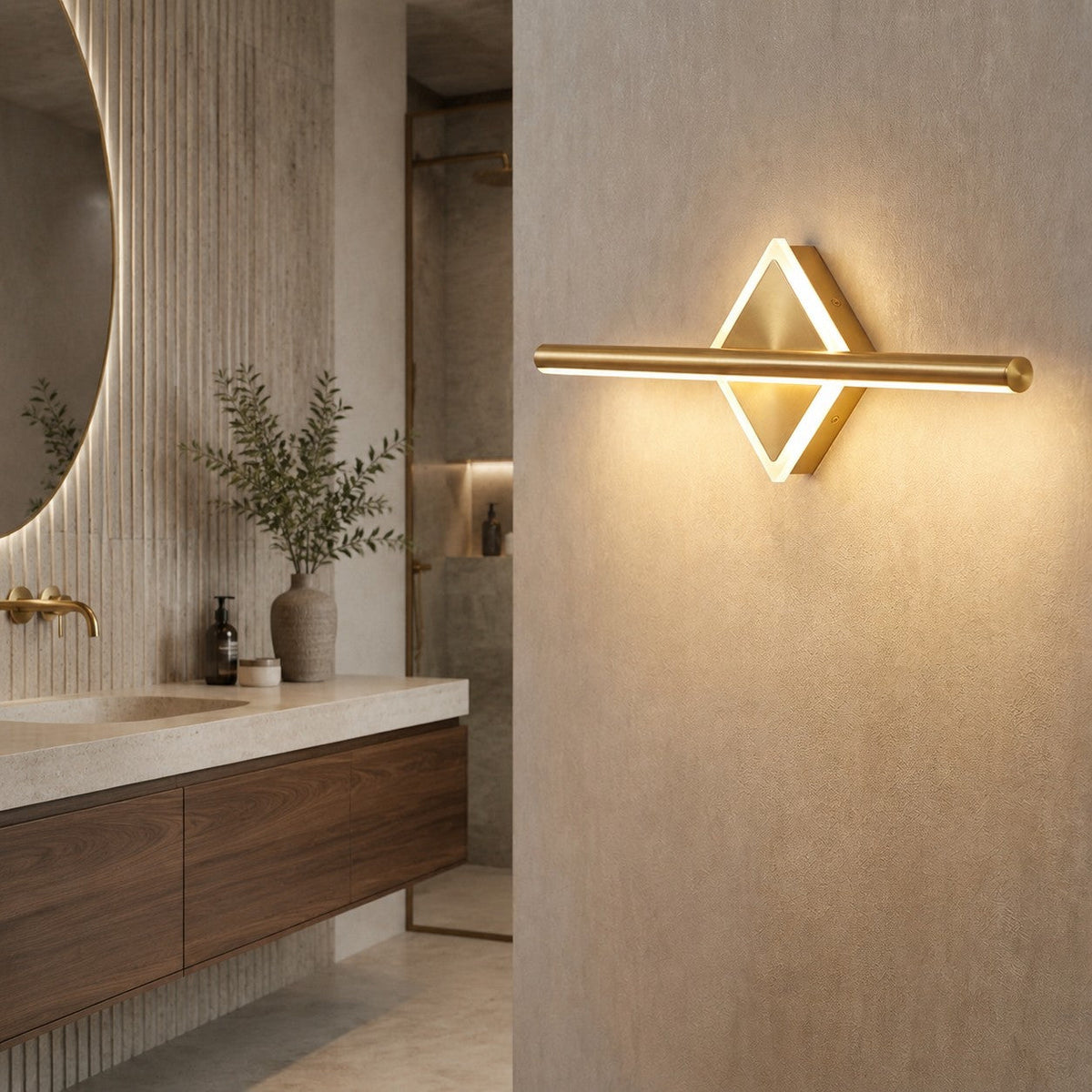 Geometric Diamond LED Vanity Wall Lamp Gold or Black 40–80cm