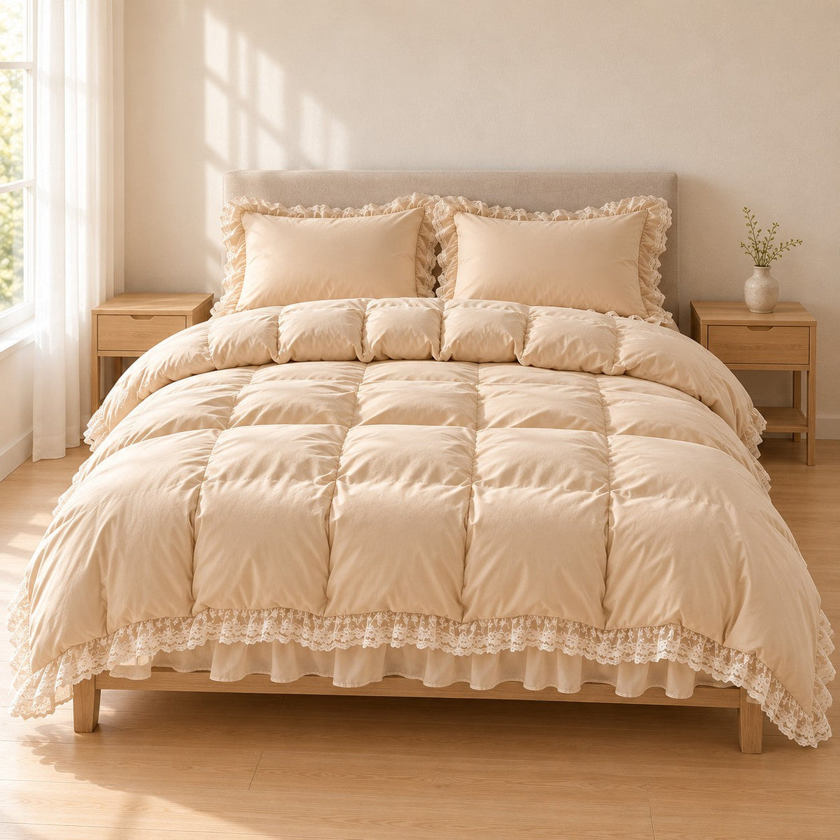Ruffle Lace Bedding Set with Elastic Skirt Bed Sheet