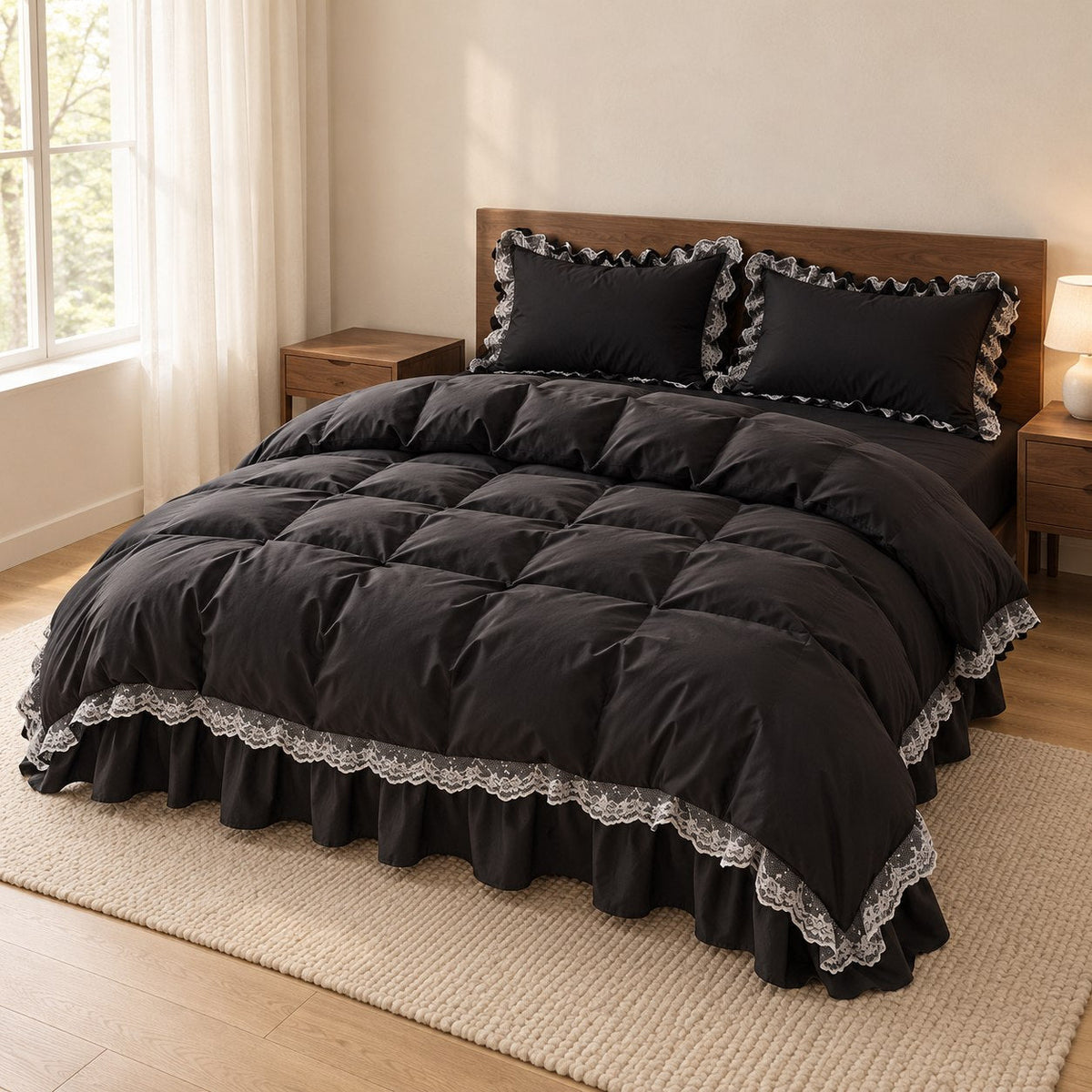Ruffle Lace Bedding Set with Elastic Skirt Bed Sheet