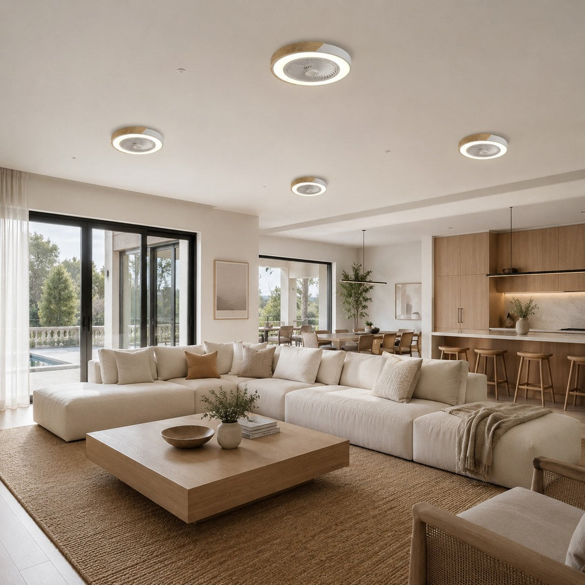 Bladeless Round or Square Flush Mount Ceiling Fan with Dimmable 36W LED Light