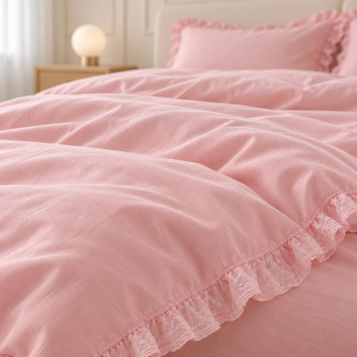 Ruffle Lace Bedding Set with Elastic Skirt Bed Sheet