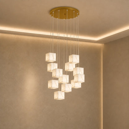 Alabaster Box Pendant Light Hanging LED Adjustable Height