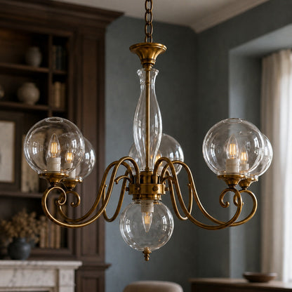 Glass Chandelier Hanging LED Light Fixture Adjustable