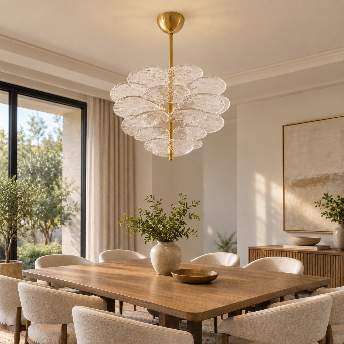 Layered Glass Leaf Chandelier Vintage Hanging LED