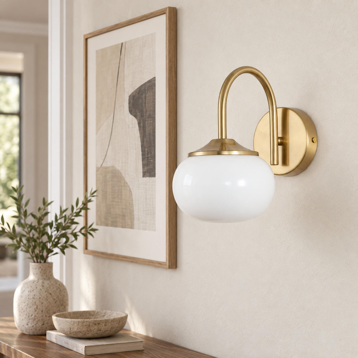 Copper Wall Light Pink Glass Shade LED Wall Sconce