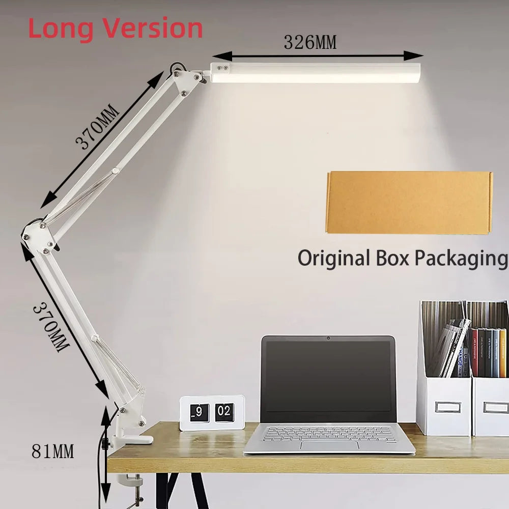 LED Clamp Desk Lamp Long Arm – Foldable 3 Colour Dimmable Light