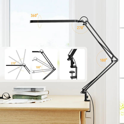 Long Arm LED Clamp Desk Lamp Dimmable Home Office Indoor Lighting Blue Light Free Eye Protection