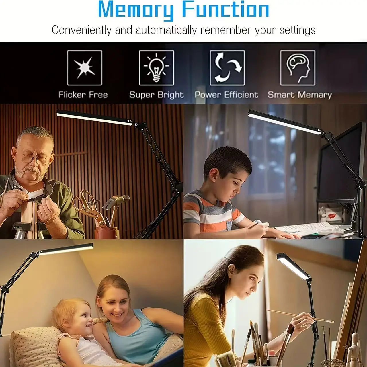 LED Clamp Desk Lamp Long Arm – Foldable 3 Colour Dimmable Light
