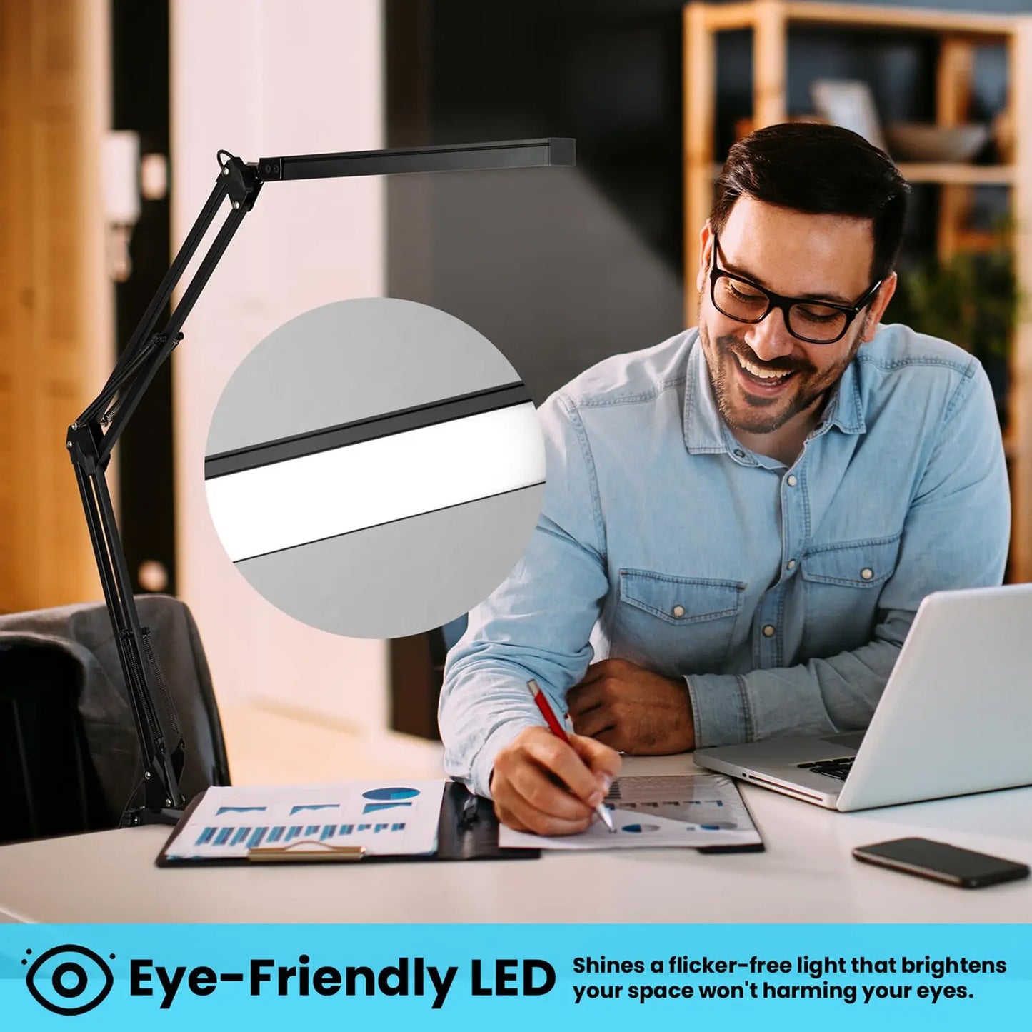 LED Clamp Desk Lamp Long Arm – Foldable 3 Colour Dimmable Light