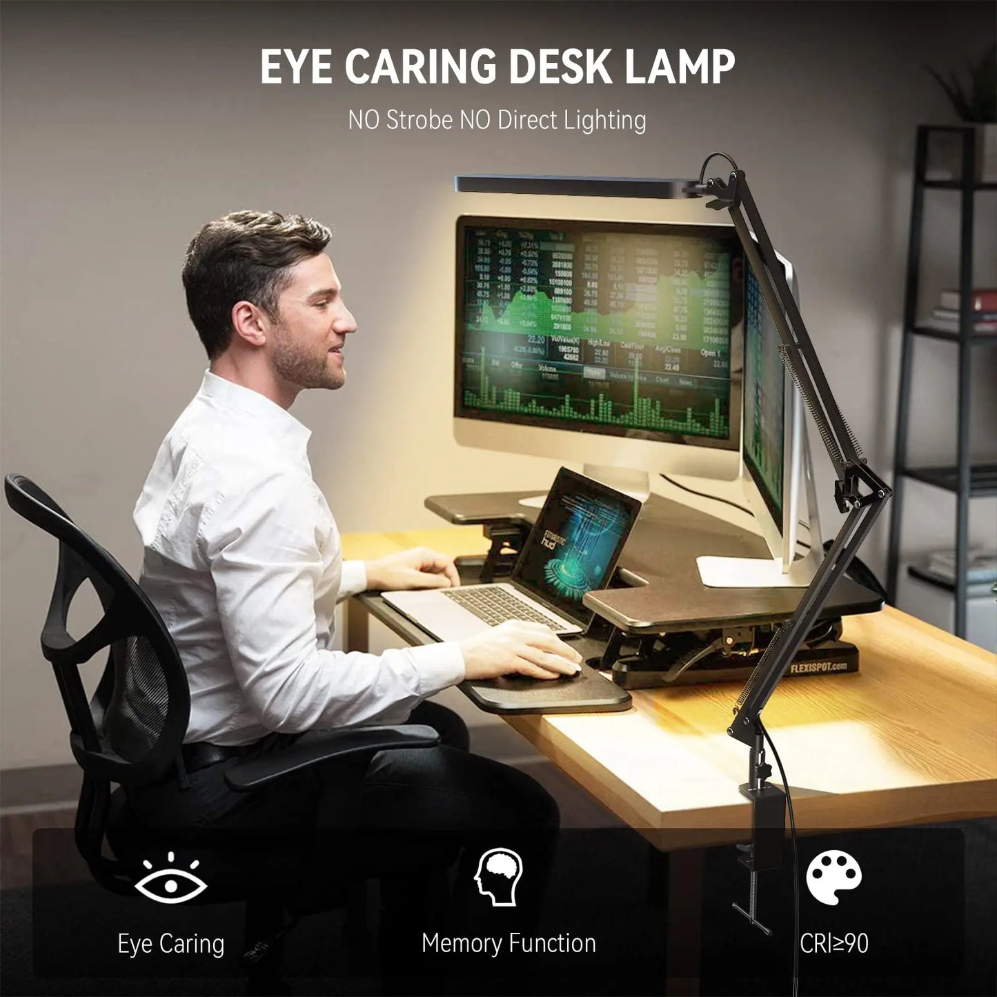 LED Clamp Desk Lamp Long Arm – Foldable 3 Colour Dimmable Light