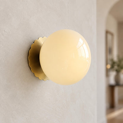 Marshmallow Glass Globe Wall Sconce Scalloped Metal LED