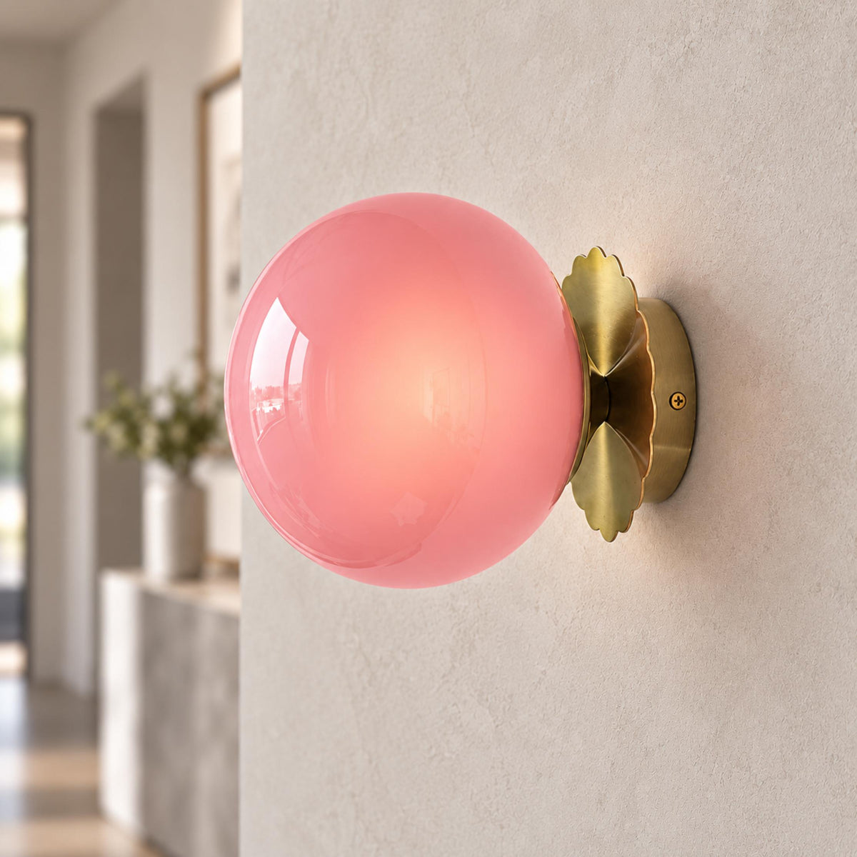 Marshmallow Glass Globe Wall Sconce Scalloped Metal LED
