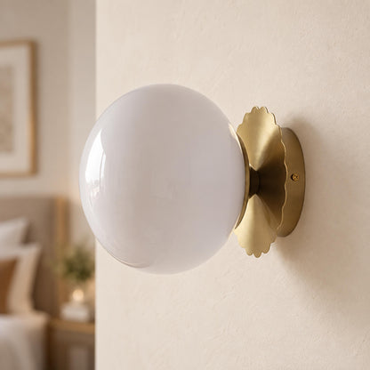 Marshmallow Glass Globe Wall Sconce Scalloped Metal LED
