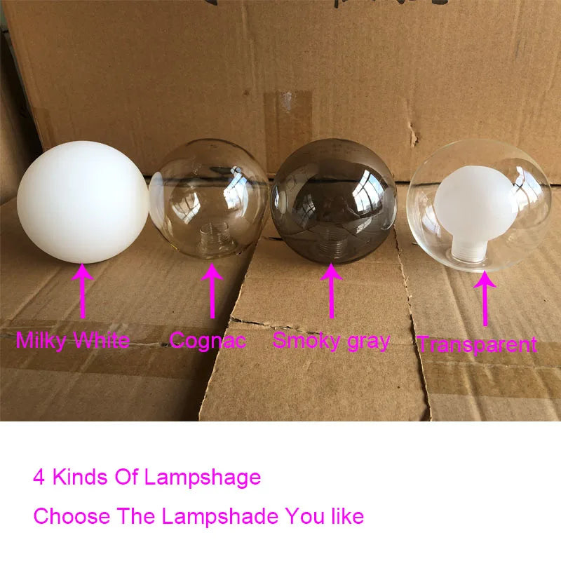 Nordic Modern LED Glass Ball Pendant Light Gold Black Heads Hanging Chandelier Dining