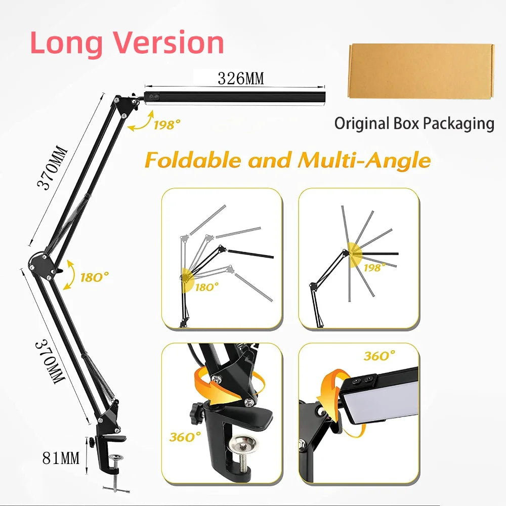 LED Clamp Desk Lamp Long Arm – Foldable 3 Colour Dimmable Light