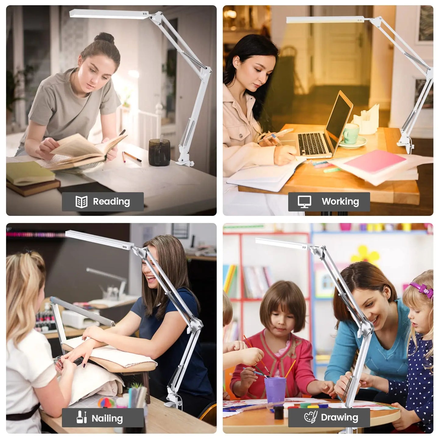 LED Clamp Desk Lamp Long Arm – Foldable 3 Colour Dimmable Light