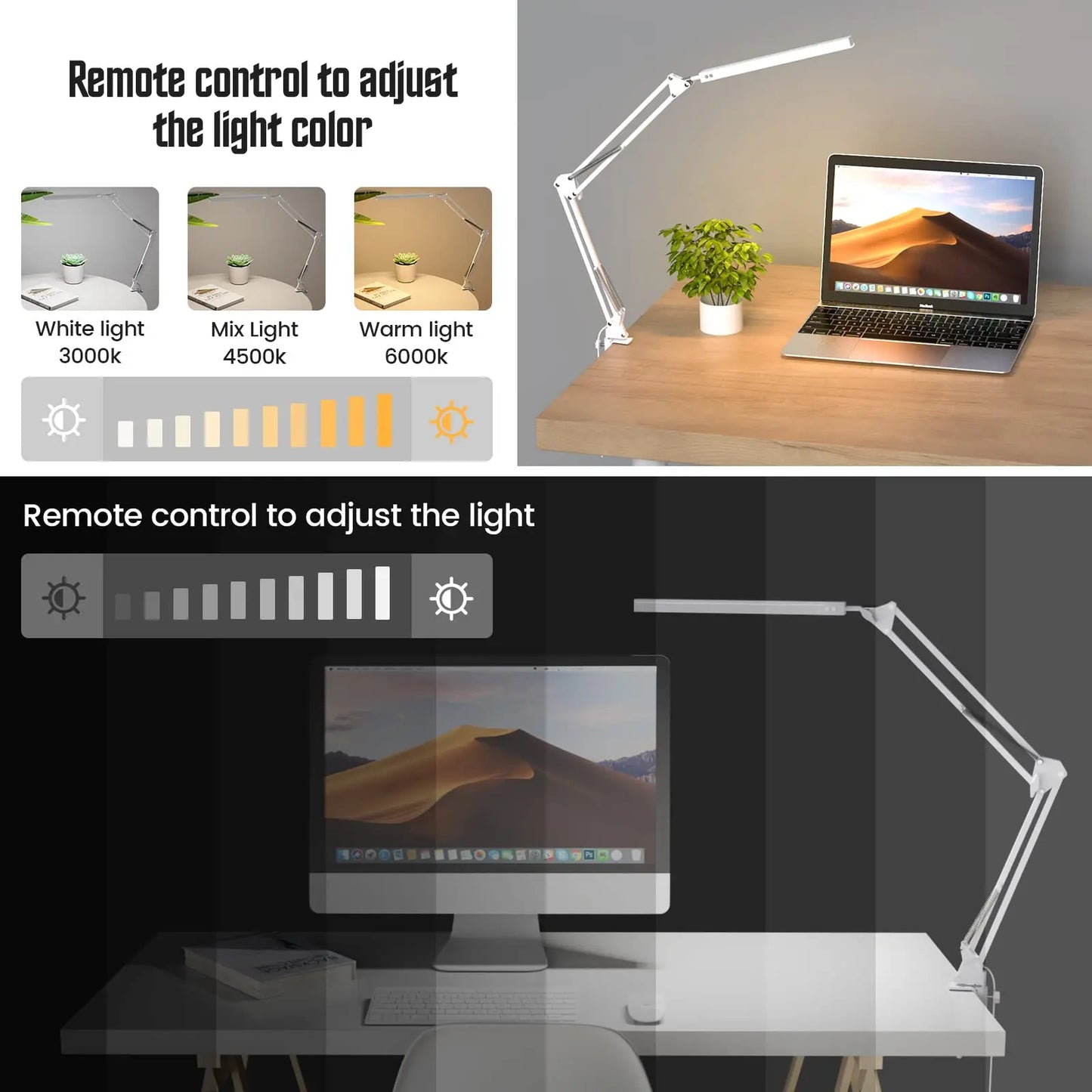 LED Clamp Desk Lamp Long Arm – Foldable 3 Colour Dimmable Light