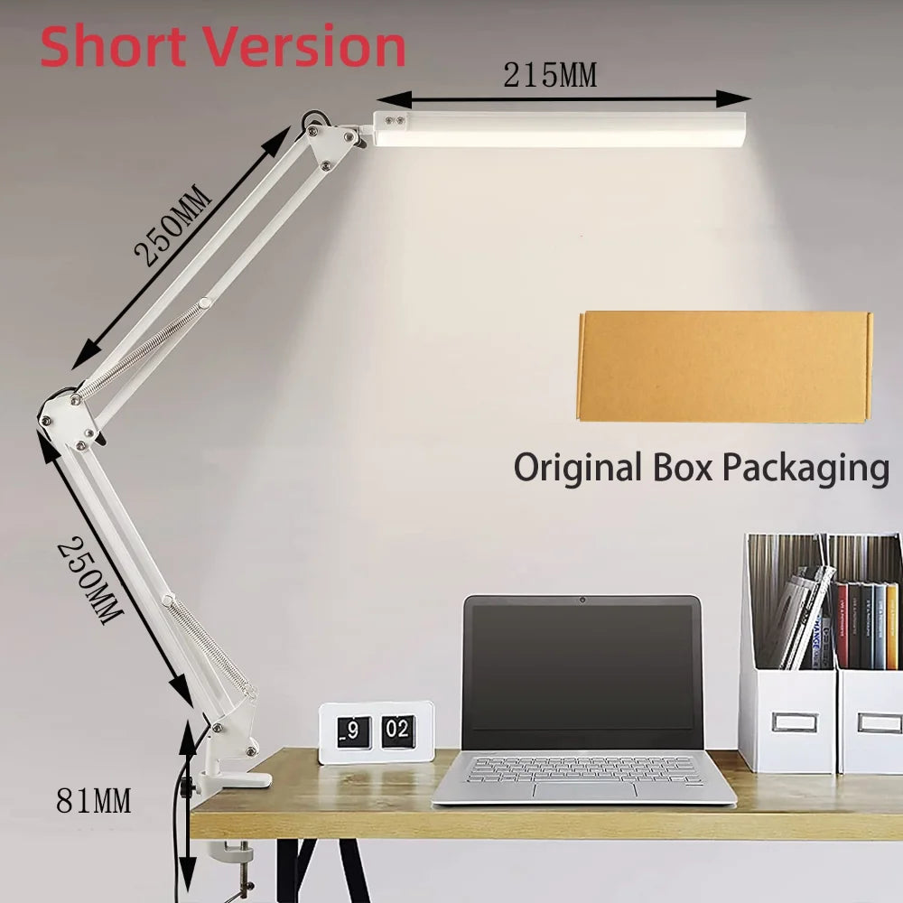 LED Clamp Desk Lamp Long Arm – Foldable 3 Colour Dimmable Light