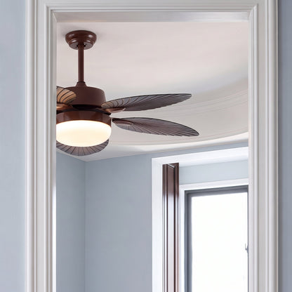 Banana Leaf Blade Ceiling Fan with Dimmable LED Light Copper Motor 107 or 132 cm