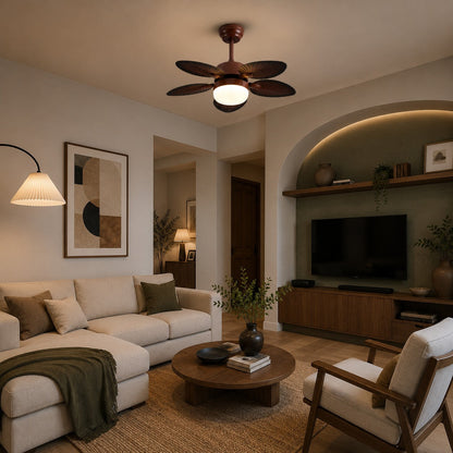 Banana Leaf Blade Ceiling Fan with Dimmable LED Light Copper Motor 107 or 132 cm