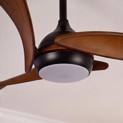 Wave Blade Black Iron Industrial DC Ceiling Fan with Dimmable LED Light 132 cm