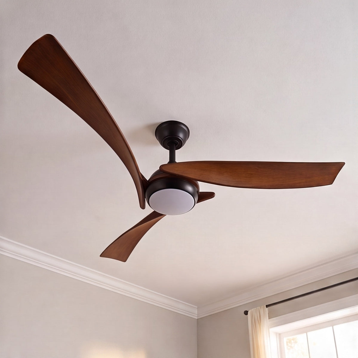 Wave Blade Black Iron Industrial DC Ceiling Fan with Dimmable LED Light 132 cm