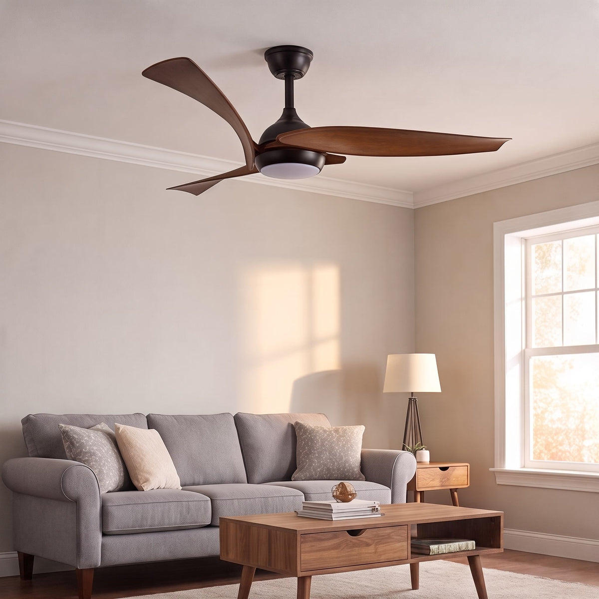 Wave Blade Black Iron Industrial DC Ceiling Fan with Dimmable LED Light 132 cm