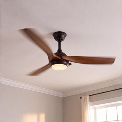 Wave Blade Black Iron Industrial DC Ceiling Fan with Dimmable LED Light 132 cm