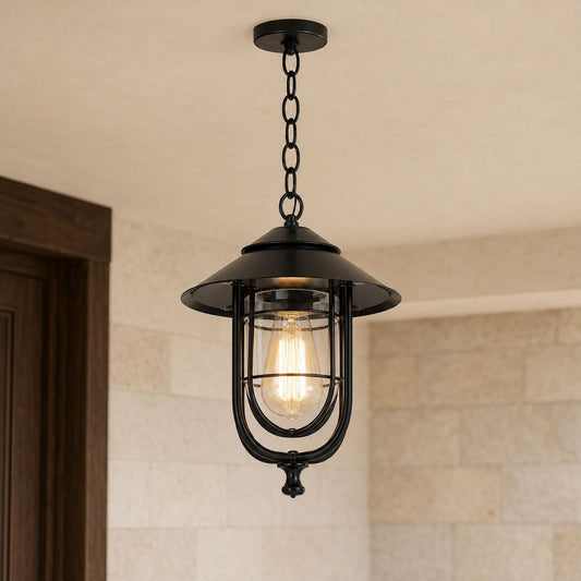 Caged Cylinder Outdoor Pendant Lantern Porch Patio Weatherproof IP65