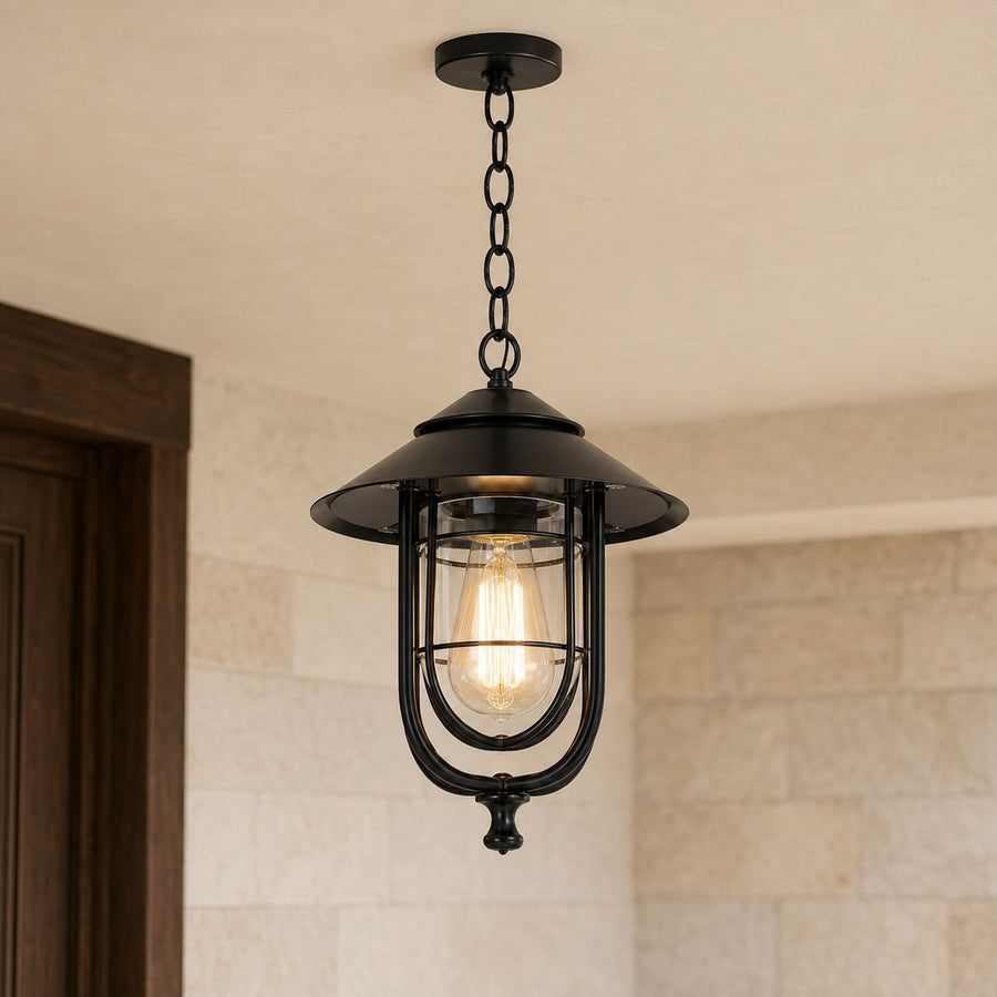 Caged Cylinder Outdoor Pendant Lantern Porch Patio Weatherproof IP65