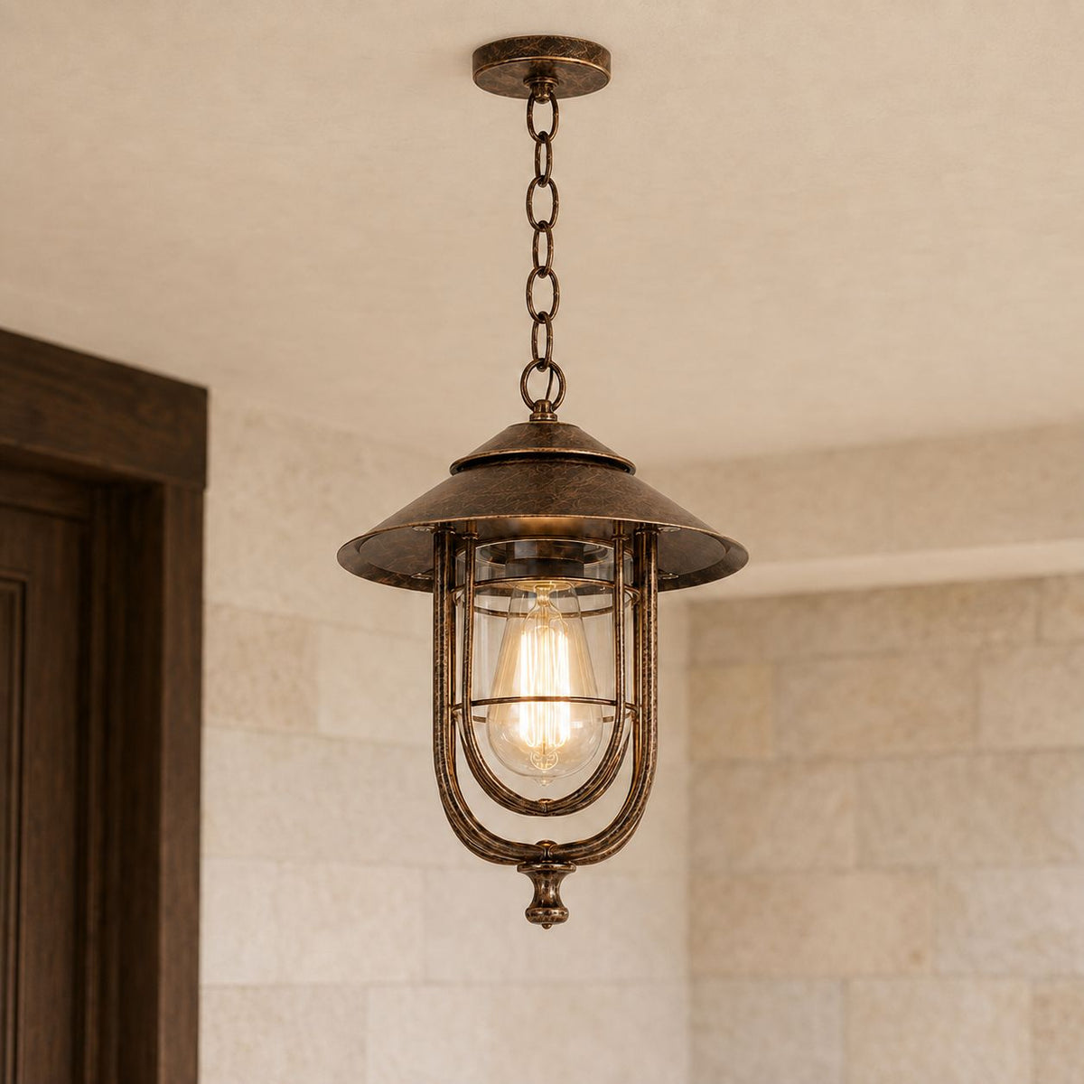 Caged Cylinder Outdoor Pendant Lantern Porch Patio Weatherproof IP65