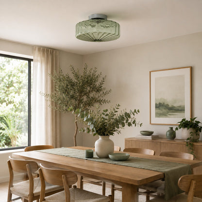 Chrome Corrugated Glass LED Flush Mount Ceiling Light Brown or Green