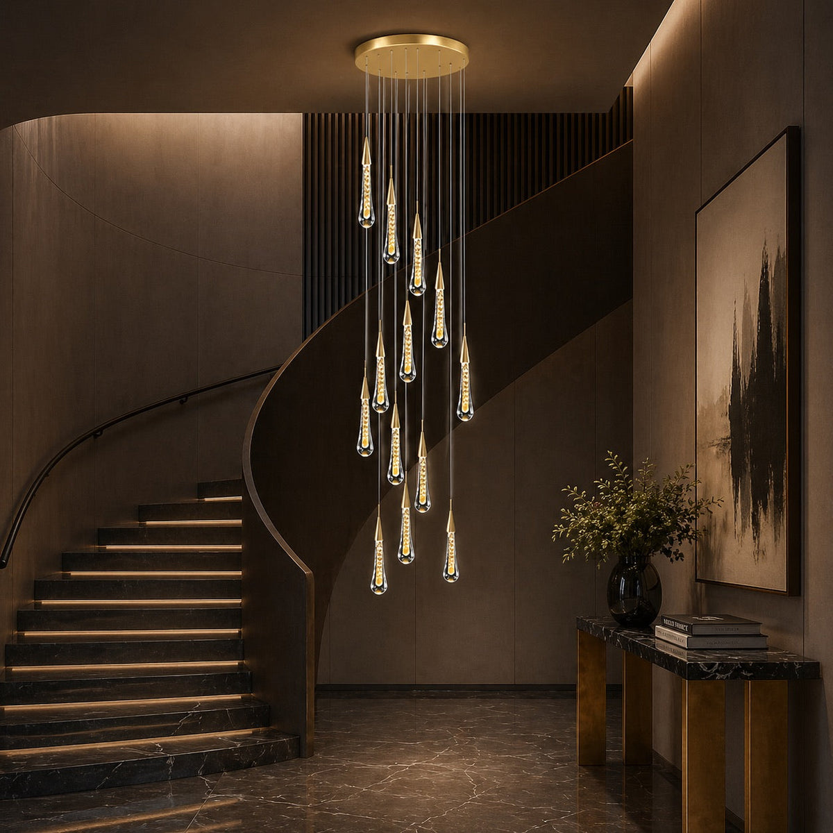 Long Crystal Chandelier Aluminium 1-48 Head LED