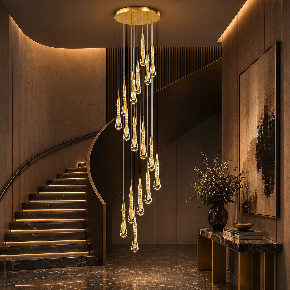 Long Crystal Chandelier Aluminium 1-48 Head LED
