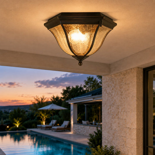 Black Outdoor LED Flush Mount Ceiling Light Aluminium Glass IP54 E27
