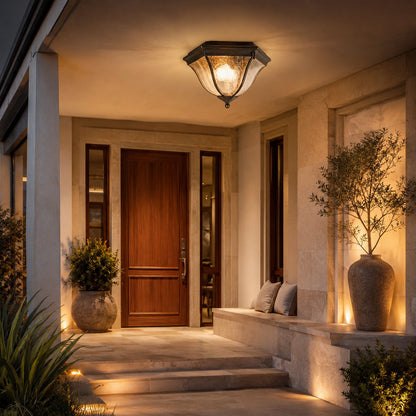 Black Outdoor LED Flush Mount Ceiling Light Aluminium Glass IP54 E27