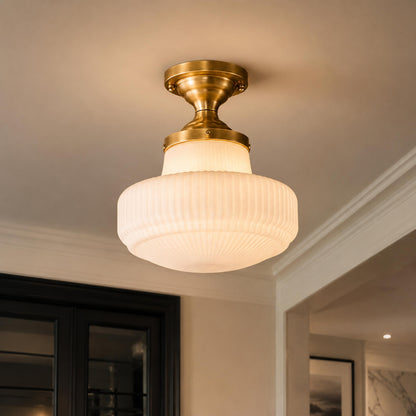French Vintage Glass LED Flush Mount Ceiling Light Copper Warm White