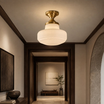French Vintage Glass LED Flush Mount Ceiling Light Copper Warm White