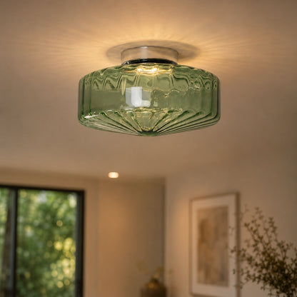 Chrome Corrugated Glass LED Flush Mount Ceiling Light Brown or Green