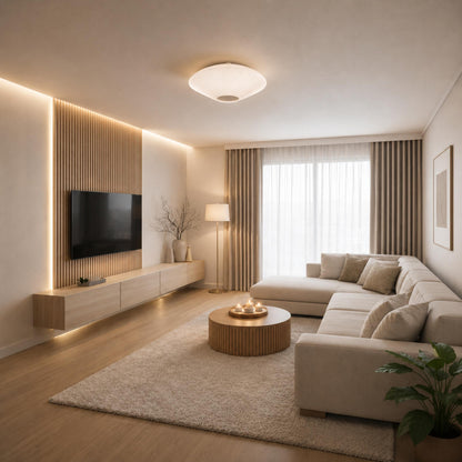 Round Metal LED Flush Mount Ceiling Light Adjustable White or Cream 3 Sizes