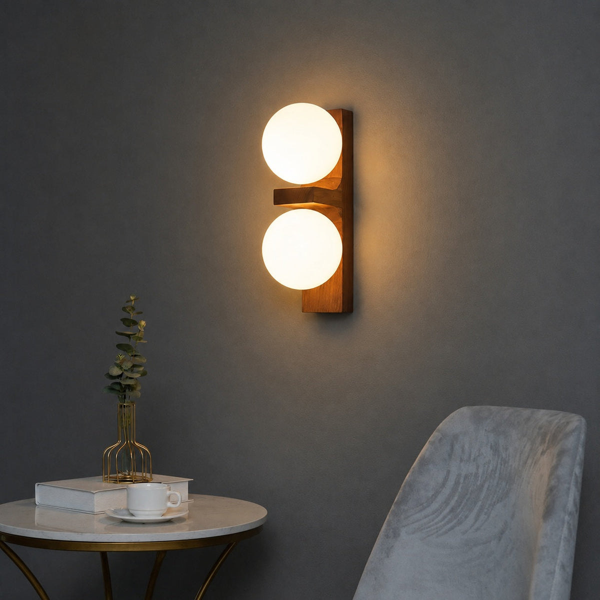 Walnut Wood Wall Light Glass Shade Wall Mounted LED