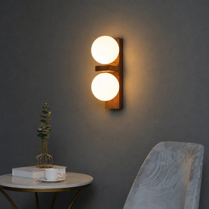 Walnut Wood Wall Light Glass Shade Wall Mounted LED