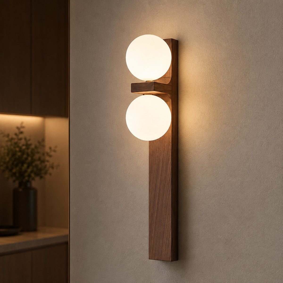 Walnut Wood Wall Light Glass Shade Wall Mounted LED
