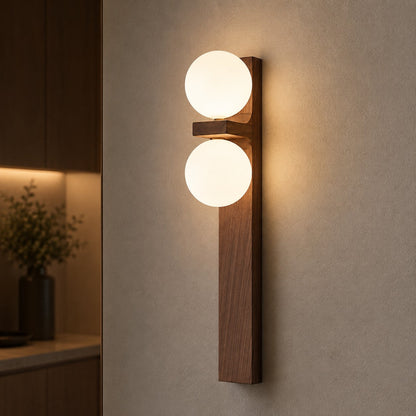 Walnut Wood Wall Light Glass Shade Wall Mounted LED