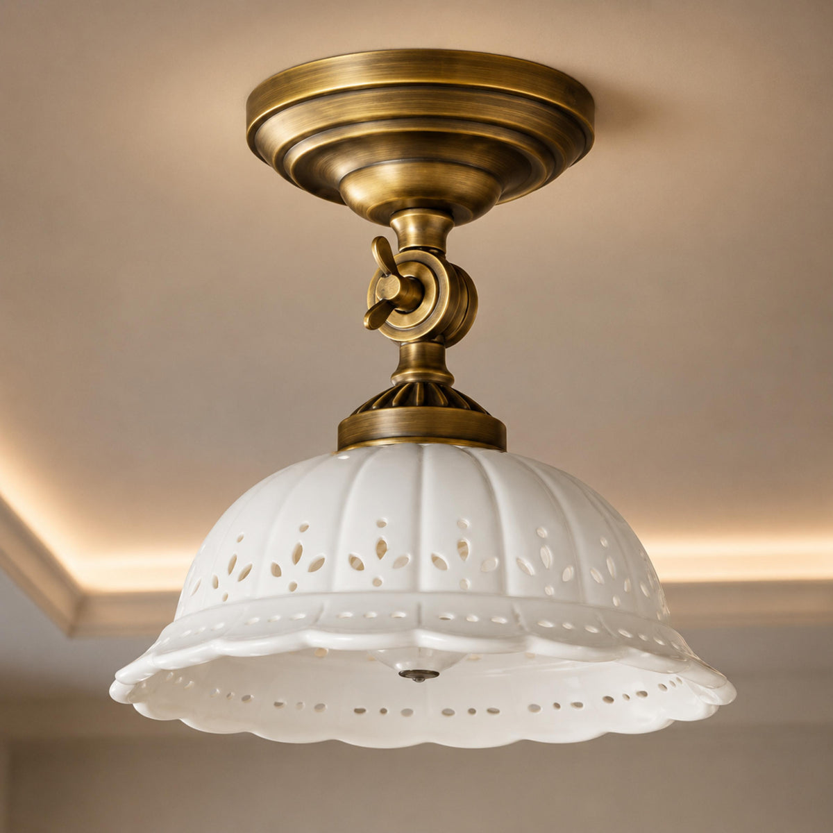 Antique Brass Ceramic LED Flush Mount Ceiling Light E27 Indoor