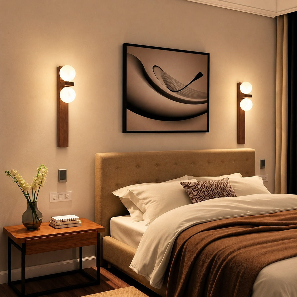 Walnut Wood Wall Light Glass Shade Wall Mounted LED