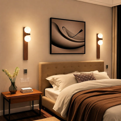 Walnut Wood Wall Light Glass Shade Wall Mounted LED